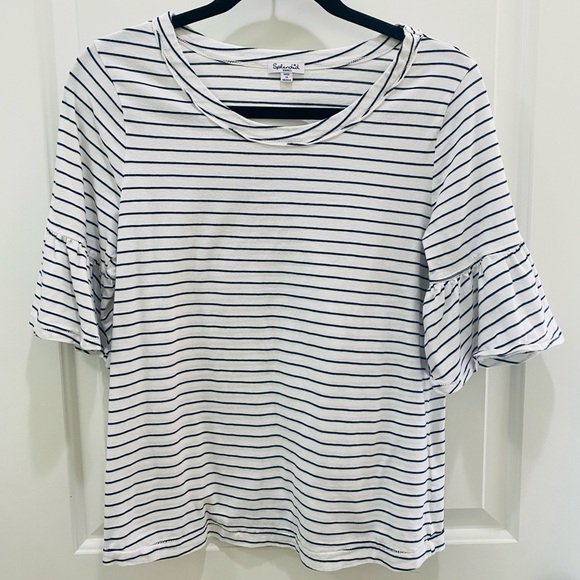 SPLENDID Striped Ruffle Shirt Sleeve T-Shirt Top - Picture 5 of 9